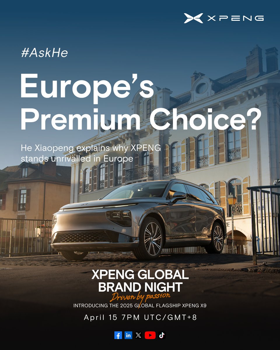Great questions! I've seen the curiosity from XPENG friends around the world — and I'll be answering them live at our Global Brand Night in Hong Kong.

#AskHe #Drivenbypassion https://t.co/OYpKI6F7zU