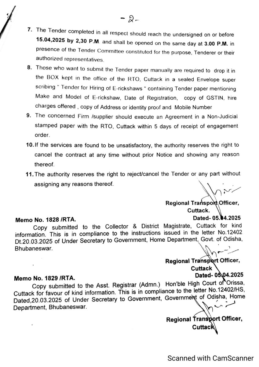 Rtocuttack's tweet photo. TENDER FOR THE WORK " DEPLOYMENT OF 6 NOS. OF BATTERY OPERATED E RICKSHAWS AT THE NEW PARKING SPACE OF HON'BLE HIGH COURT OF ORISSA FOR TO &amp; FRO JOURNEY OF HON'BLE JUDGES AND ADVOCATES FROM PARKING SPACE TO HIGHCOURT  VIS-A-VIS FOR 2 YEARS , 2025-2026 AND 2026-2027 https://t.co/TmU6xZ1QLS