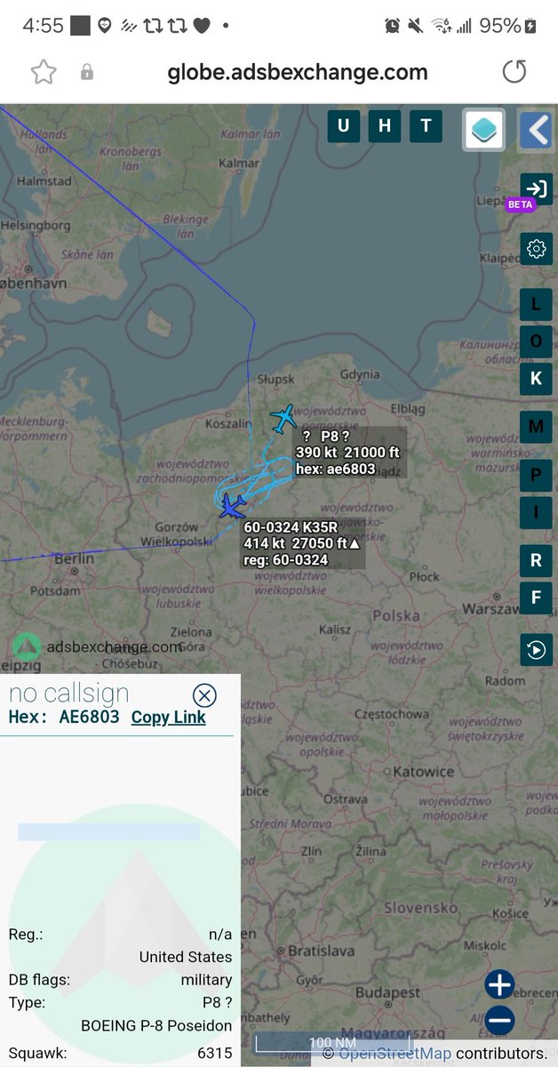 Borrowed7Time's tweet photo. US Navy P-8A #AE6803 out of Keflavik, refueling over Poland w/USAF KC-135R 60-0324 #AE0480 before operating over the Baltic Sea.
@sipjack1776 https://t.co/WhzWKezotN