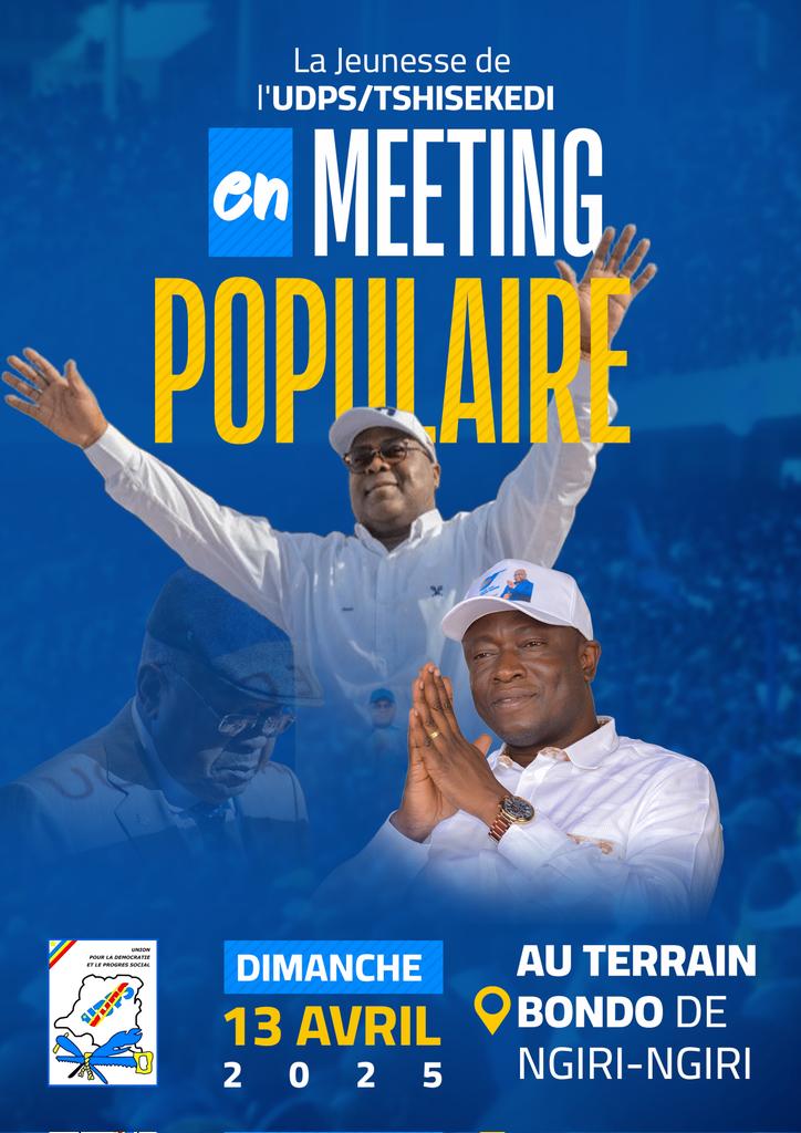 🟦 LA LIGUE DES JEUNES DE L'UDPS AUX AVANT-POSTES DU FRONT POPULAIRE FACE AUX ENJEUX SÉCURITAIRES ET POLITIQUES DU PAYS.

La jeunesse du parti présidentiel s’affirme désormais comme le pilier central du front populaire face à l’agression rwandaise. Un peuple uni et déterminé à