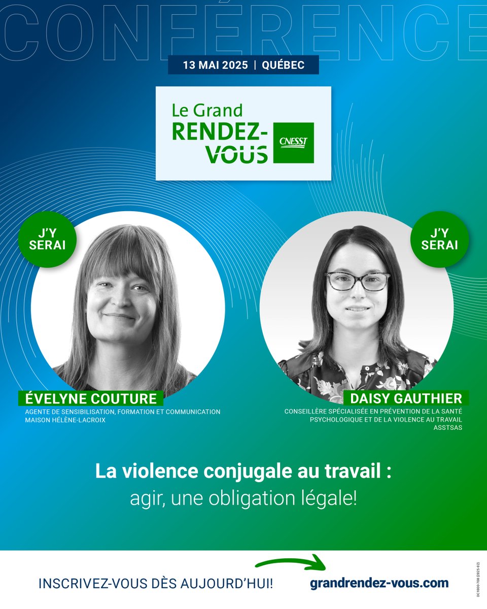 InfosASSTSAS's tweet image. L'ASSTSAS est fière de participer à la programmation du prochain Grand Rendez-Vous CNESST avec la conférence La violence conjugale au travail, le 13 mai prochain. Avec Evelyne Couture et Daisy Gauthier, outillons-nous pour repérer, soutenir et agir. ➡️ bit.ly/3QS8t8p