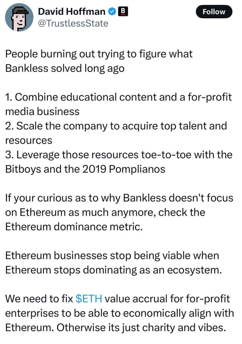 DeFi Dad ⟠ defidad.eth (@defi_dad) on Twitter photo The ETH dominance metric is what it is but it is NOT a metric to measure the dominance of innovation happening among DeFi builders on Ethereum Mainnet and L2s.
Ethereum is the birthplace of:
<a href="/aave/">Aave</a>
<a href="/pendle_fi/">Pendle</a>
<a href="/0xfluid/">Fluid 🌊</a>
<a href="/Instadapp/">Instadapp</a>
<a href="/MorphoLabs/">Morpho Labs 🦋</a>
<a href="/ethena_labs/">Ethena Labs</a>
<a href="/Uniswap/">Uniswap Labs 🦄</a> The ETH dominance metric is what it is but it is NOT a metric to measure the dominance of innovation happening among DeFi builders on Ethereum Mainnet and L2s.
Ethereum is the birthplace of:
<a href="/aave/">Aave</a>
<a href="/pendle_fi/">Pendle</a>
<a href="/0xfluid/">Fluid 🌊</a>
<a href="/Instadapp/">Instadapp</a>
<a href="/MorphoLabs/">Morpho Labs 🦋</a>
<a href="/ethena_labs/">Ethena Labs</a>
<a href="/Uniswap/">Uniswap Labs 🦄</a>