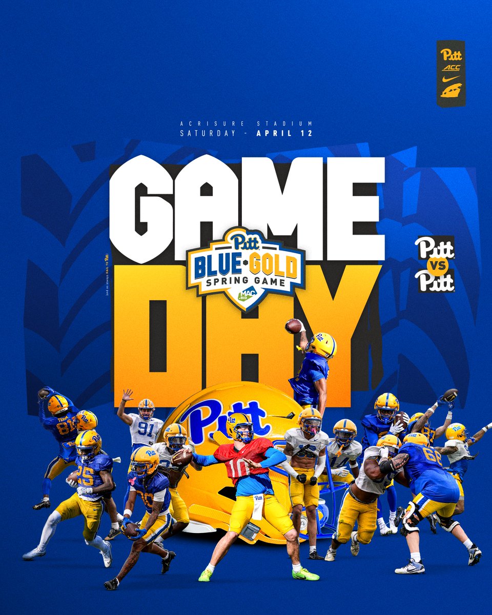 Pitt Football (@pitt_fb) on Twitter photo Spring Game Gameday 🔵🟡
Presented by Mac.Bid
🏟️ <a href="/AcrisureStadium/">Acrisure Stadium</a>
⏰ 1 PM
🎟️ FREE Admission
📻 <a href="/937theFan/">93.7 The Fan</a>
🎉 Roc’n on Rooney at 11 AM
✍️ Post-Game Autographs
More info: pittsburghpanthers.com/fbspringgame Spring Game Gameday 🔵🟡
Presented by Mac.Bid
🏟️ <a href="/AcrisureStadium/">Acrisure Stadium</a>
⏰ 1 PM
🎟️ FREE Admission
📻 <a href="/937theFan/">93.7 The Fan</a>
🎉 Roc’n on Rooney at 11 AM
✍️ Post-Game Autographs
More info: pittsburghpanthers.com/fbspringgame