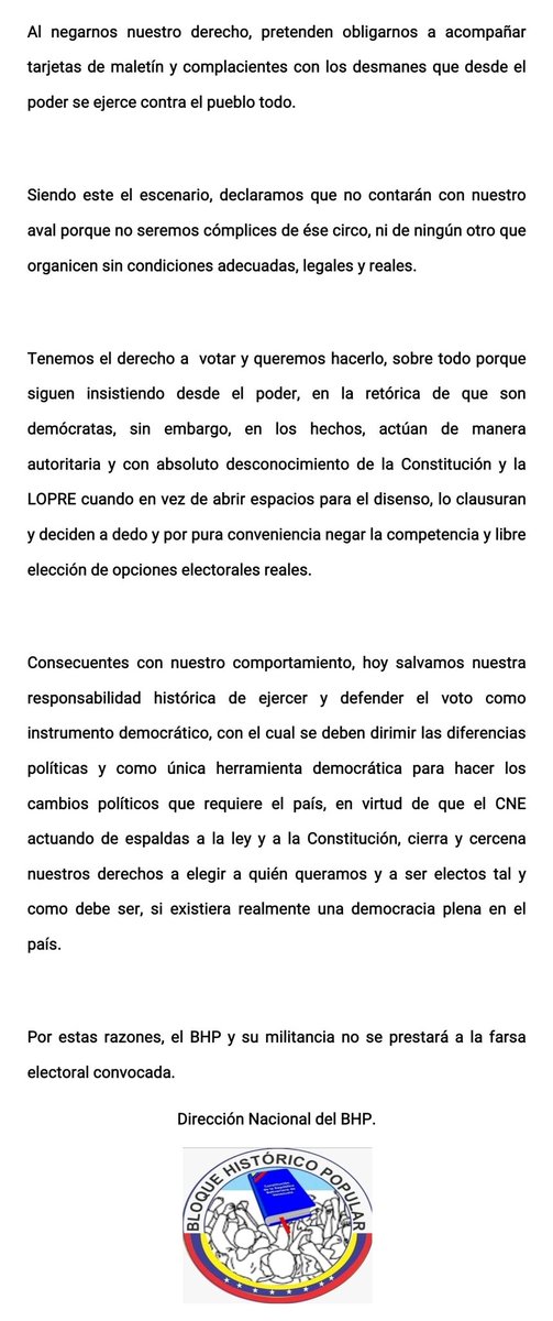 ¡A la opinión pública!

Solicitamos ante el CNE nuestra tarjeta electoral, pero no la autorizan. Queremos votar, pero no nos dejan. Somos mayoría y no votaremos por ninguna tarjeta que no esté a la altura de la ética y la moral.

#TocaLuchar