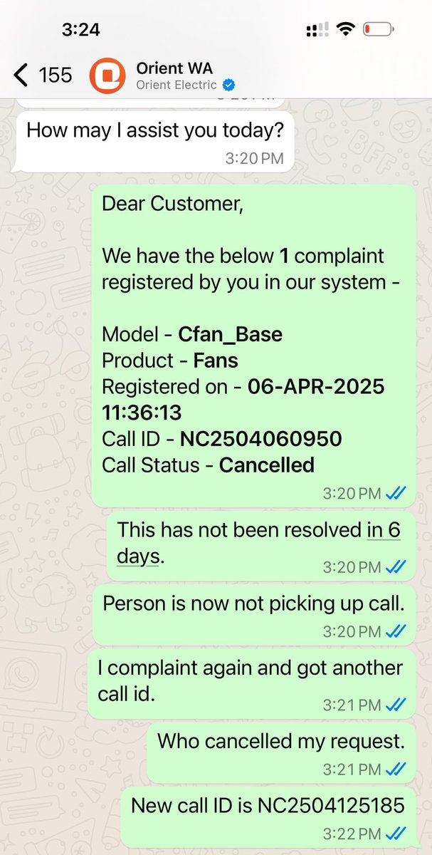 <a href="/orient_electric/">Orient Electric</a> Please resolve this or suggest if I need to take any legal action. Your representatives are not at all responding.