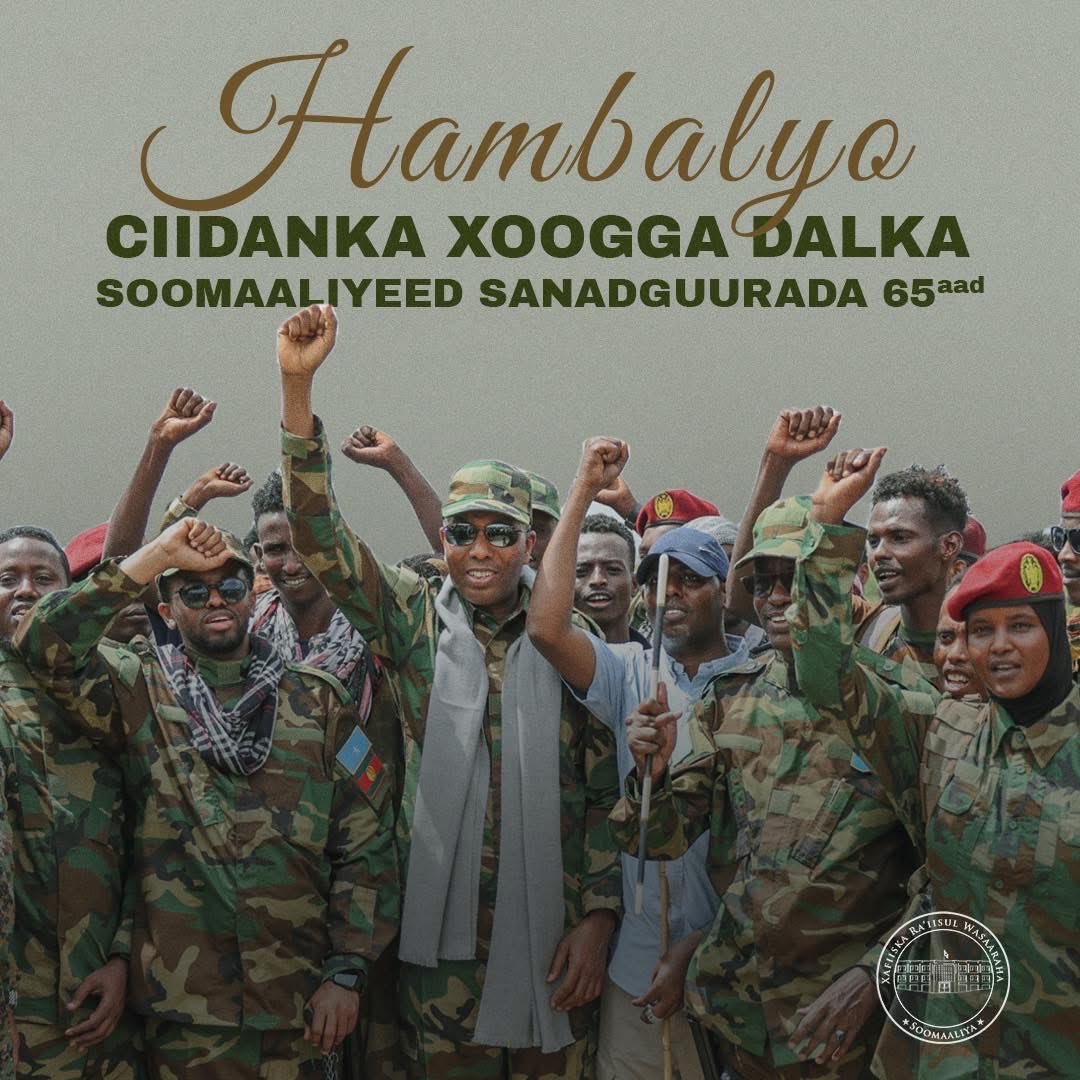 HonBeenebeene's tweet photo. Hambalyo 65 guurada Ciidanka Xoogga Dalka Soomaaliyeed!

Saraakiisha, alifleeyda, dableyda &amp; qoysaskooda – waad mudantihiin sharaf &amp; bogaadin.

Waxaad u taagan tihiin difaaca qaranka &amp; badqabka shacabka.

#CiidankaXooggaDalka #12April #SNA65 https://t.co/AaPUwL8Qef