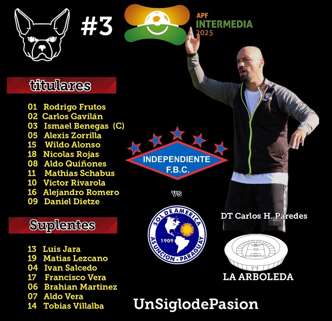 Once inicial del  <a href="/Indefbc1925/">Club independiente fbc</a> para el juego ante el <a href="/SoldeAmericapy/">Club Sol de América</a>
#UnSiglodePasion