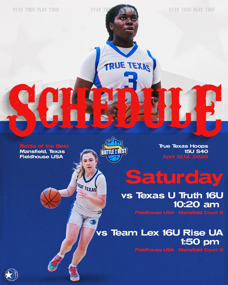 TeamKiddTexas's tweet photo. Battle of the Best is HERE!
Our 15U S40 squad is locked in and ready to make some noise this weekend at Mansfield Fieldhouse, April 12–13.
We open against Texas U Truth 16U on Court 8 at 10:20 a.m.
Let’s go 😤
#StayTruePlayTrue
#tths40
#BattleOfTheBest2025 https://t.co/wuY96mUhQ7