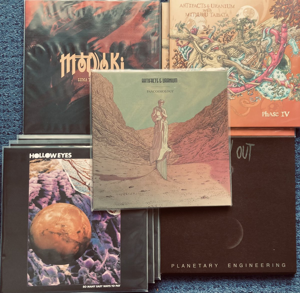 MikeVest's tweet photo. LPs
Artifacts&amp;Uranium
‘Pancosmology’ LP
https://t.co/HN5jjpRNvB
‘Phase IV’ LP
https://t.co/B2vB53gF90
Modoki’Luna To Phobos’ LP
https://t.co/pG0ssOjKHL
Blown Out
 ‘Planetary Engineering’ LP
https://t.co/aZp7PLel7V
Hollow Eyes 
‘So Many Easy Ways To Pay’ LP
https://t.co/lUmsNF9lSS https://t.co/F6gUsuFNSn