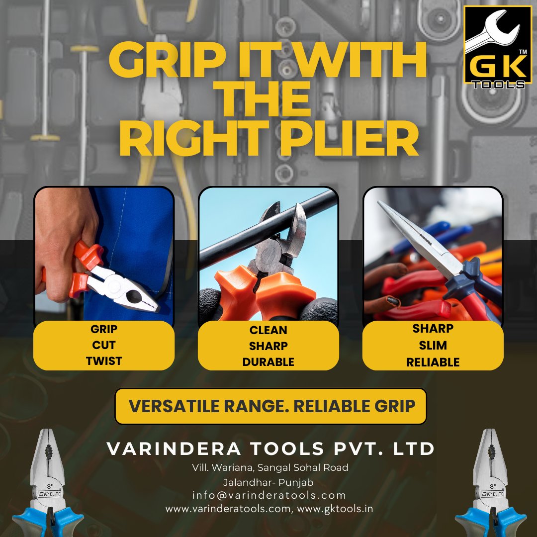 Varindera_Tools's tweet image. 🛠️ Best Pliers in India for Professionals – Varindera Tools

✔️ Grip. Cut. Twist.
✔️ Clean. Sharp. Durable.
✔️ Sharp. Slim. Reliable.

📍 Made in India | 🌍 Exported to 40+ Countries
✉️ info@varinderatools.com
🔗 varinderatools.com

#VarinderaTools #HandTools #Pliers