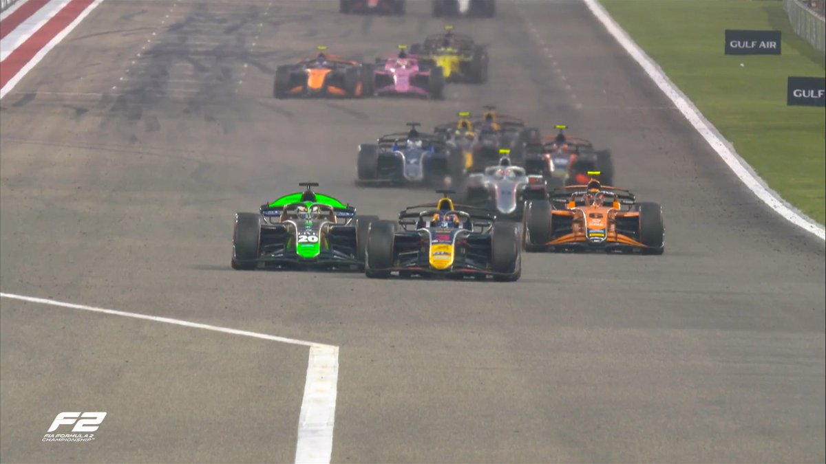 Formula2's tweet photo. AND MARTI TAKES THE LEAD!! 🤯

https://t.co/qLgyAl7LUL

#F2 #BahrainGP https://t.co/nFIwYgS8V8