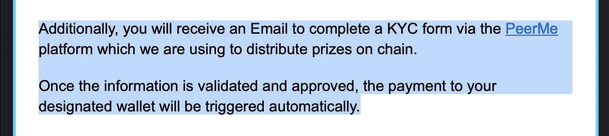 Yesterday, MultiversX AI Hackathon prizes were distributed fully on-chain using <a href="/PeerMeHQ/">PeerMe</a>

A fully automated flow powered by PeerMe’s KYC + Payout + Accounting modules⚡

Automations like this are a prime example of real blockchain utility – hyper-automate