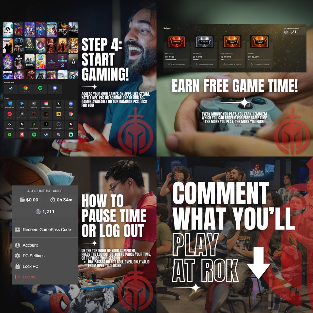 ROKesports's tweet image. Using our PCs has never been easier! 👾
No social interaction needed 🙅🏻
Just sit, &amp;amp; play! Use your own games, borrow one of our 50+ installed games, earn points for game time &amp;amp; more! 
 
Now the question is:
What are YOU going to play? 👾

#videogames #pcgames #gamingtournament