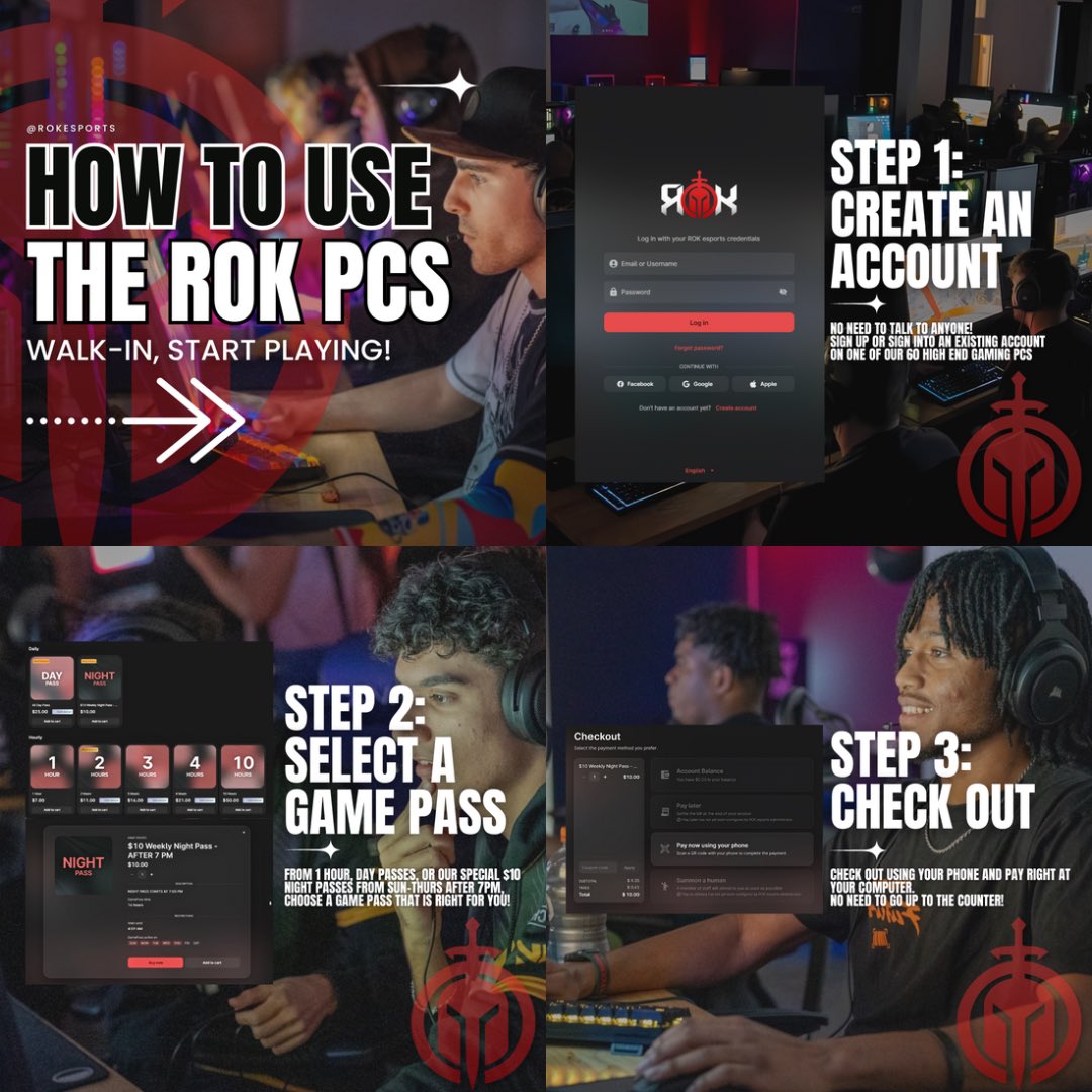 ROKesports's tweet image. Using our PCs has never been easier! 👾
No social interaction needed 🙅🏻
Just sit, &amp;amp; play! Use your own games, borrow one of our 50+ installed games, earn points for game time &amp;amp; more! 
 
Now the question is:
What are YOU going to play? 👾

#videogames #pcgames #gamingtournament