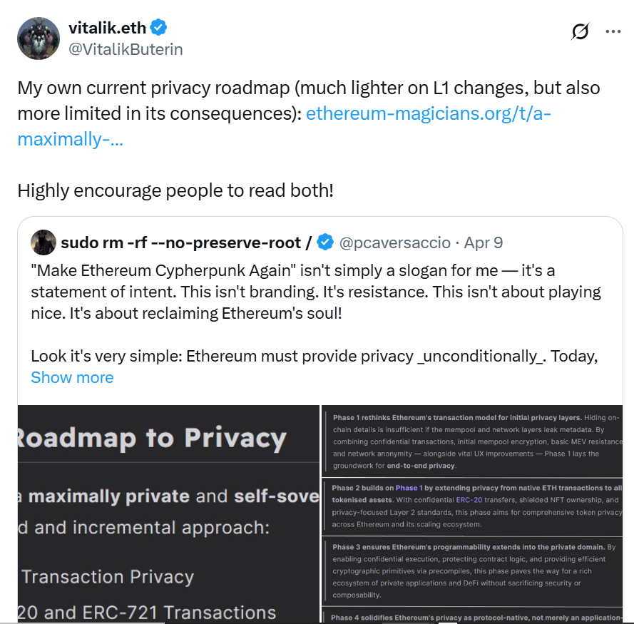 Traderx54x's tweet photo. #VitalikButerin is making #ETH Privacy Compliant.

What happens to existing privacy coins like #XVG #ZEC, #XMR etc. will be a repeat of 2017 like run to the top.   

1$ XVG will be a reality soon.

Privacy coins are so back in 2025.   #VERGE $VERGE $XVG #ZEC $ZEC #XMR $XMR #DGB https://t.co/3CBjBTUqS7