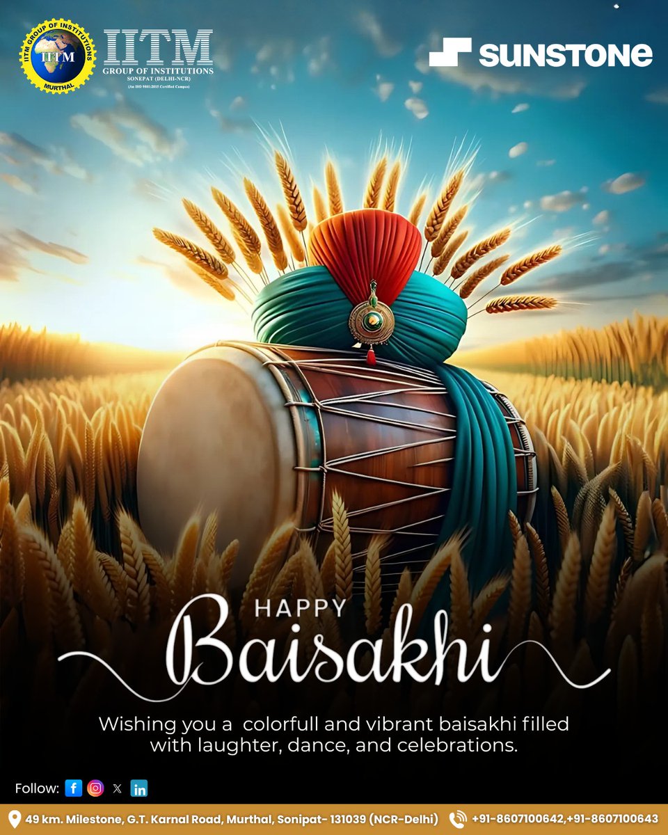 iitmgoi's tweet photo. IITM College wishes everyone a very Happy Vaisakhi! 
Today, we celebrate not just a festival, but the spirit of hard work, gratitude, and new beginnings.
May this Vaisakhi inspire you to sow seeds of knowledge, reap success, and cherish the beautiful harvest of your dreams. https://t.co/yZT48v3Q6s