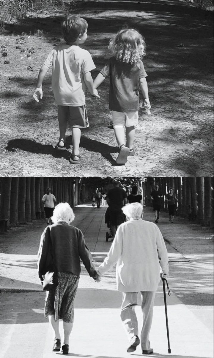 "El verdadero amor no se mide en años, sino en pasos compartidos desde la infancia hasta la vejez."