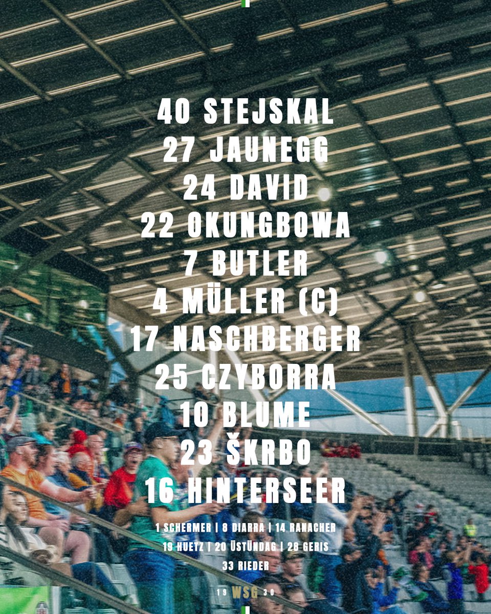 WSGTIROL's tweet photo. Unsere Startformation für die 25. Runde! 😎💚

ℹ️ Juniors-Torjäger Christian Huetz feiert seine Kaderpremiere.

#WSGSKA | #WirSiegenGemeinsam https://t.co/HQrrOiKcCa