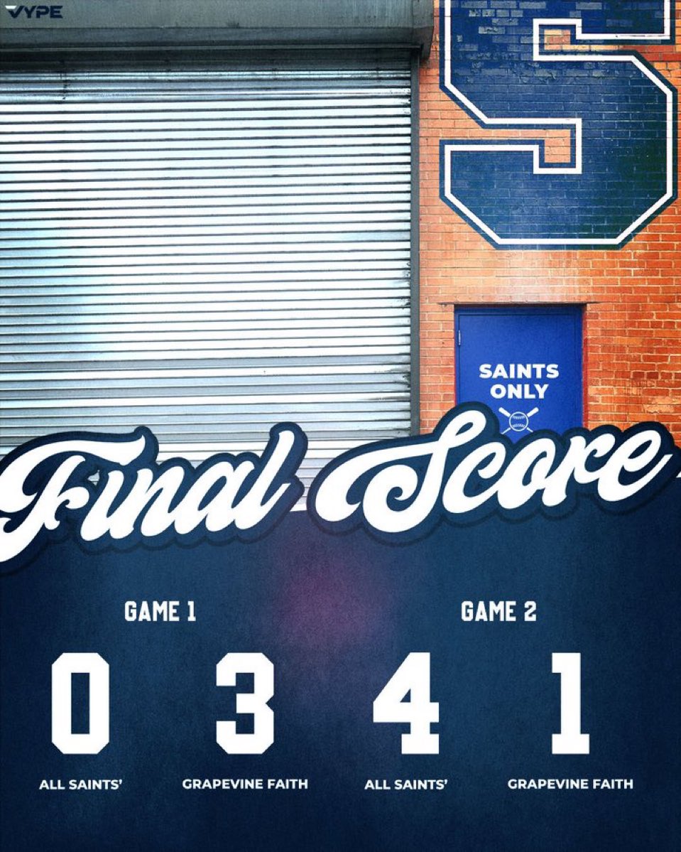 The Saints split the district series with Grapevine Faith. Now it’s down to the final district showdown — a two-game series vs. Southwest Christian School this coming Wednesday and Thursday. Game 1 at Corbett Field. Let’s do this!