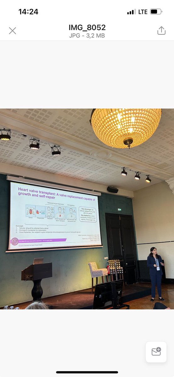 Congrats to @Ellie Cordoves for her presentation on living allogenic heart valve transplantation and ex vivo preservation at the #EACTS innovation summit!