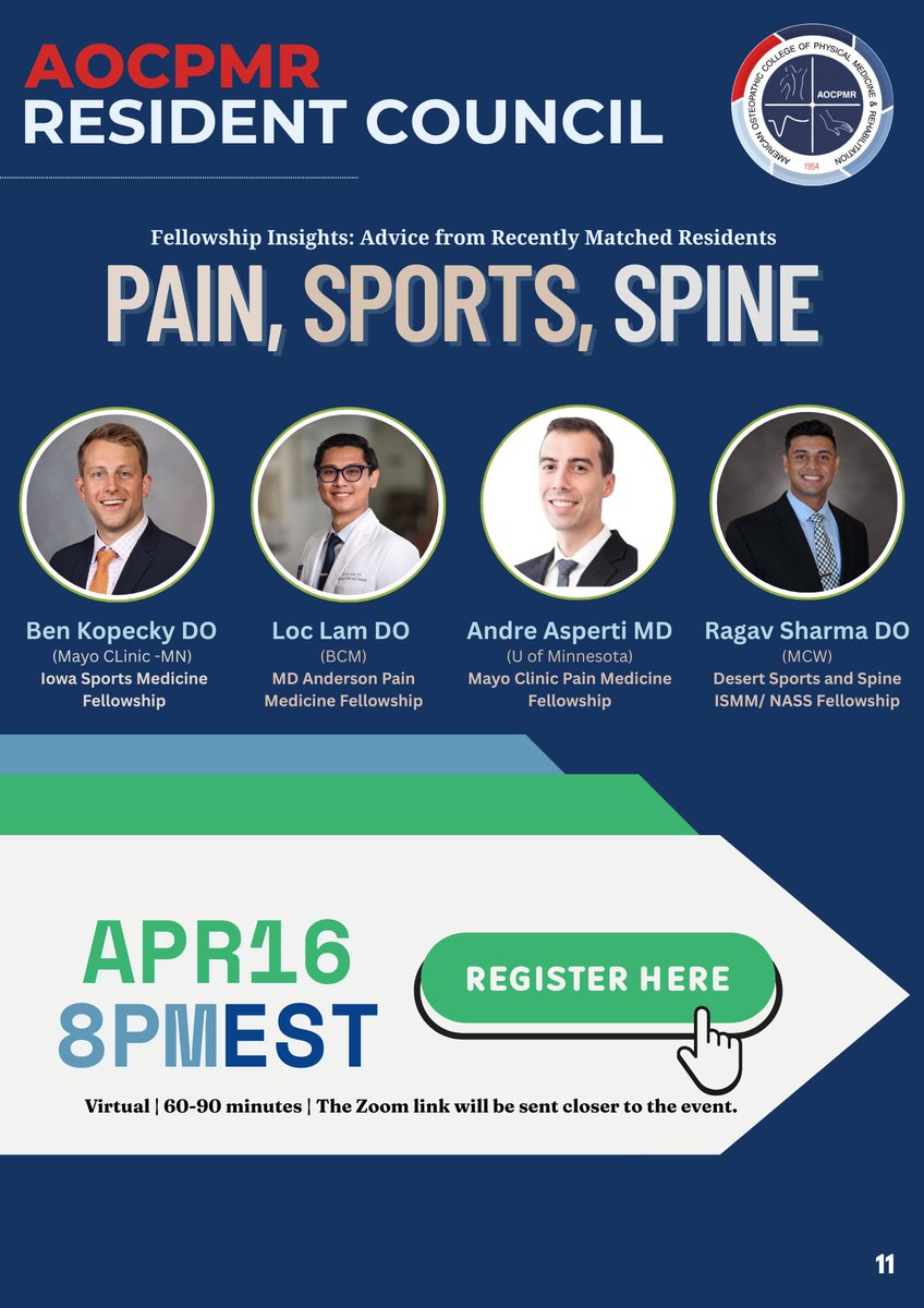 Sign up to hear our Cheif, Dr. Kopecky, talk about matching into Sports Medicine Fellowship! forms.gle/ZWestirKSBhrAS…