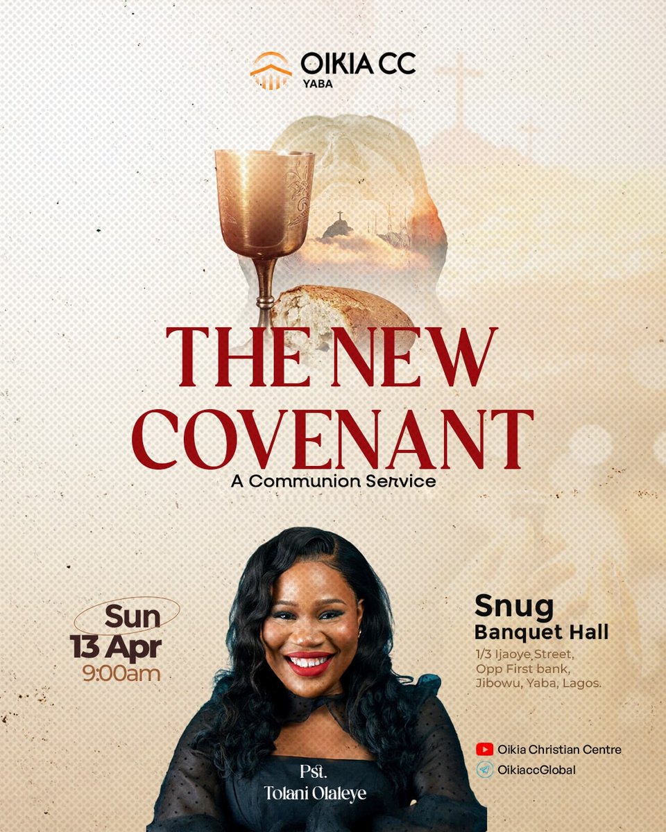 Oikiaccyaba's tweet photo. Through the blood of Jesus, we’ve been redeemed into a new covenant, one of grace and eternal hope. 

Join us tomorrow as we examine The New Covenant with respect to redemption. 

Time:9:00am
Venue: Snug banquet hall, 1/3 ijaoye street, Jibowu,Yaba Lagos 📍
#myoikia #Churchinyaba https://t.co/1rQcqd1v8V