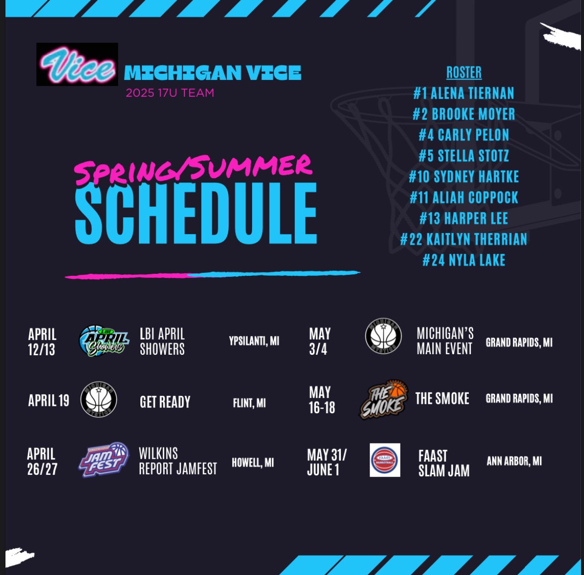 Kaitlyn Therrian (@kaitlyntherrian) on Twitter photo AAU season to start today! 🔥 Here is the schedule through May. <a href="/PGHMichigan/">Prep Girls Hoops Michigan</a> <a href="/CoachEvanBell/">Evan Bell</a> <a href="/HankampScott/">Scott Hankamp</a> <a href="/MichHSBball/">Mich HS Bball</a> <a href="/JrAllStarMI/">Michigan Jr. All-Star GBB</a> AAU season to start today! 🔥 Here is the schedule through May. <a href="/PGHMichigan/">Prep Girls Hoops Michigan</a> <a href="/CoachEvanBell/">Evan Bell</a> <a href="/HankampScott/">Scott Hankamp</a> <a href="/MichHSBball/">Mich HS Bball</a> <a href="/JrAllStarMI/">Michigan Jr. All-Star GBB</a>