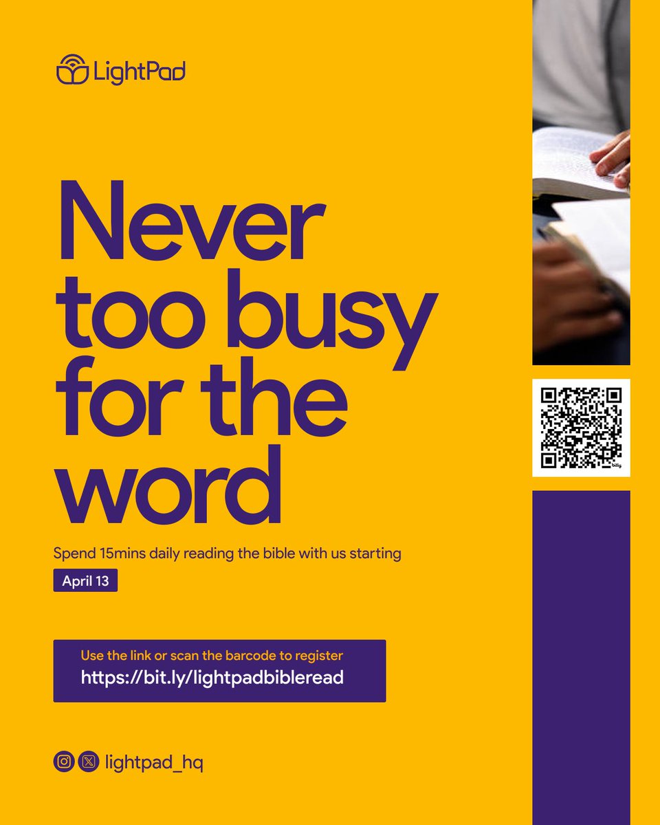 lightpad_hq's tweet photo. Let the word of God dwell richly in you this season!!!

Whether at home, office or others, take the journey to a fruitful experience with God by his word.

Join us from the 13th of April as we study the Epistles for 30 days. 

Click https://t.co/rc1IIpdzYI to register https://t.co/3Q2KgQP2vN