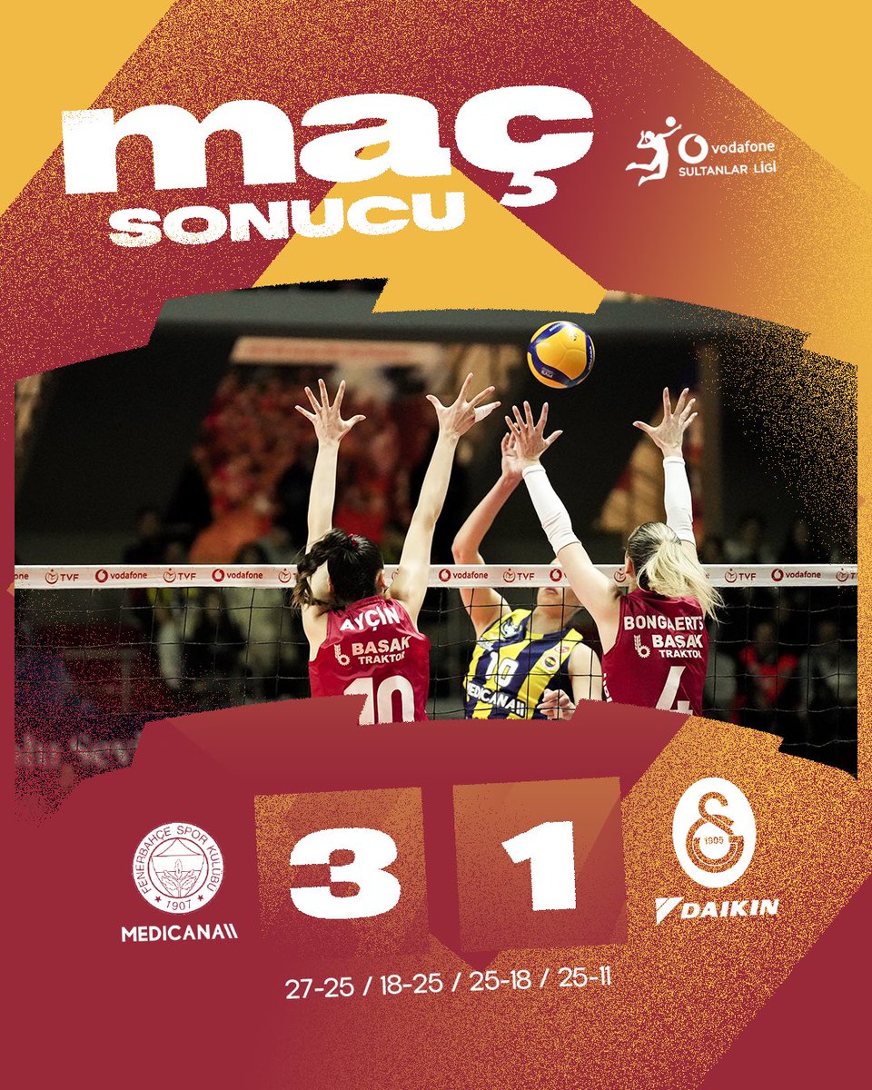 GSVoleybol1905's tweet photo. Maç sonucu: Fenerbahçe Medicana 3-1 Galatasaray Daikin

ℹ️ Seride 3. maç 14 Nisan Pazartesi günü oynanacak. https://t.co/iWEI8QHNsR