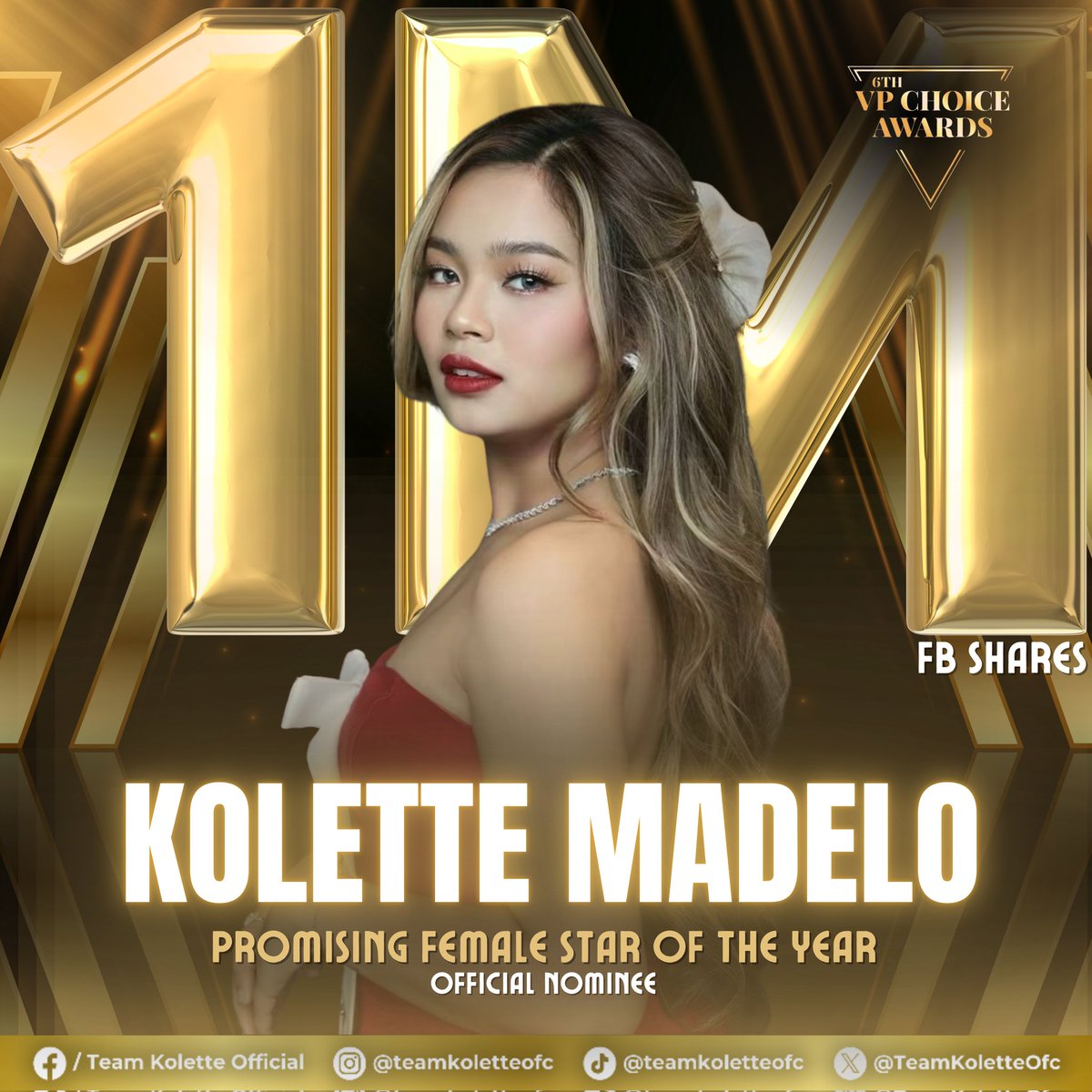 TeamKoletteOfc's tweet photo. Happy one million fb reel shares, Moonies! 

Ramdam na ramdam ang pagmamahal at supporta nyo kay Kols. 

1M LOVE FOR KOLETTE

#KOLETTExVPCA
@vpchoiceawards @kolettemadelo https://t.co/Gvsi9xAiFt
