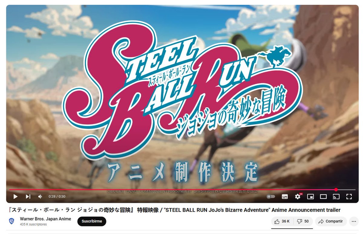 Steel Ball Run Confirmado, gente :D

Obviamente saldrá He visto Jojo's cuando salga el anime. Hasta entonces, veré si me da la vida para empezarme Baki o algo xd