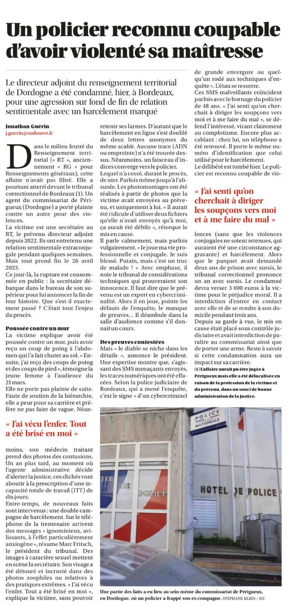 AnttonRouget's tweet photo. Le chef du renseignement en Dordogne violente sa maîtresse.

4 hommes arrêtés en Gironde pour torture sur 5 femmes.

Un amant déjà condamné qui brûle sa maîtresse dans le Lot.

Un autre déjà condamné qui tue sa femme à Saintes.

Journée ordinaire dans @sudouest ce samedi👇 https://t.co/Oas0ypFWXK