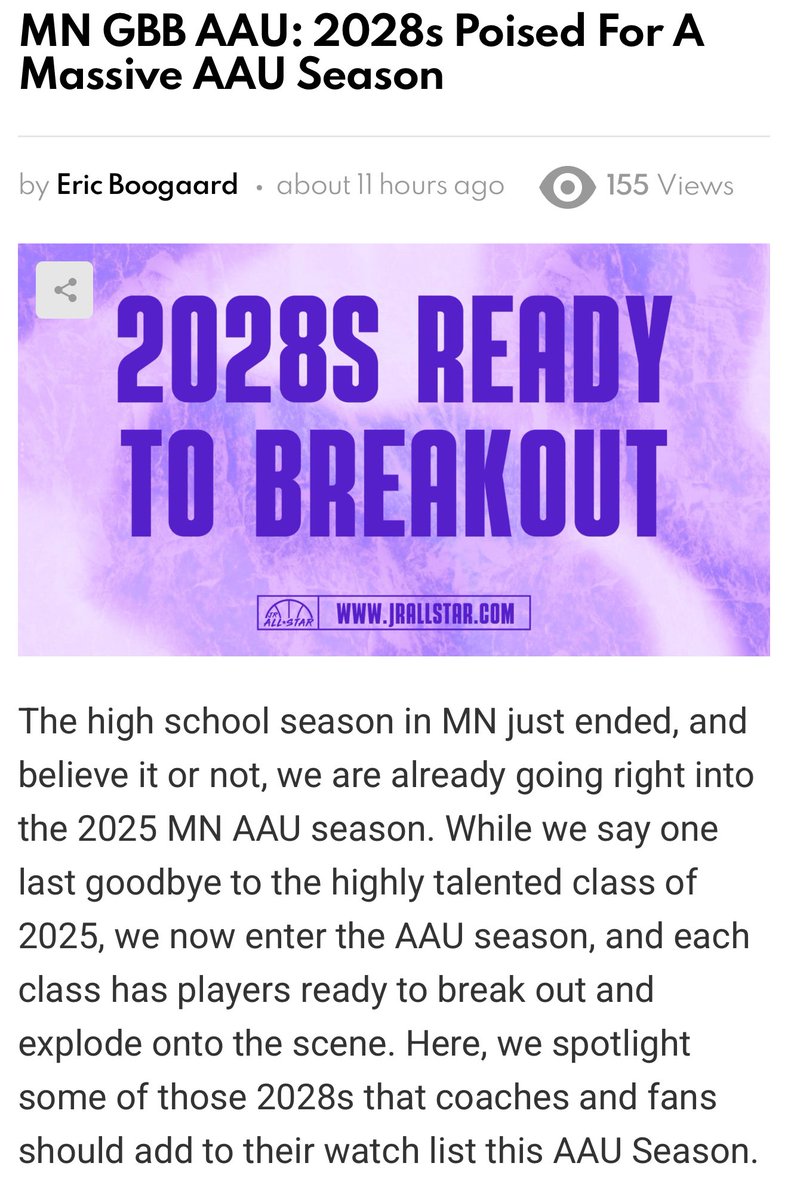 Bethany Black Lance (@bethblacklance) on Twitter photo Thank you <a href="/JrAllStarBB/">Jr. All-Star Girls Basketball</a> for including me in the โ2028s Ready to Breakoutโ article. Iโm excited to be mentioned. Please check out the article here.
jrallstar.com/2025/04/mn-gbbโฆ
<a href="/EricJrAllStar/">EricJrAllStar</a>ย ย <a href="/GMacHoops/">Grant McGinnis</a>ย <a href="/AllyMcGinnis2/">Ally</a> <a href="/JakeSmith232/">jake smith</a> <a href="/WCUgirlshoops/">West Central United Girls</a> <a href="/mikemillsnc/">Mike Mills WBB College Recruiting</a>ย ย <a href="/DyamiStarks/">Dyami Starks</a> Thank you <a href="/JrAllStarBB/">Jr. All-Star Girls Basketball</a> for including me in the โ2028s Ready to Breakoutโ article. Iโm excited to be mentioned. Please check out the article here.
jrallstar.com/2025/04/mn-gbbโฆ
<a href="/EricJrAllStar/">EricJrAllStar</a>ย ย <a href="/GMacHoops/">Grant McGinnis</a>ย <a href="/AllyMcGinnis2/">Ally</a> <a href="/JakeSmith232/">jake smith</a> <a href="/WCUgirlshoops/">West Central United Girls</a> <a href="/mikemillsnc/">Mike Mills WBB College Recruiting</a>ย ย <a href="/DyamiStarks/">Dyami Starks</a>