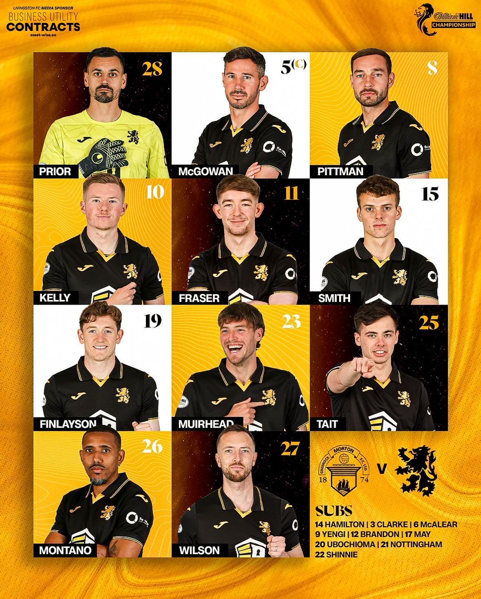Livingston Football Club (@livifcofficial) on Twitter photo Hereβs how the Lions line-up for this afternoonβs clash in the William Hill Championship.
ππ» Smith keeps his place
ππ» Muirhead leads the line
ππ» Gowser in the heart of defence
β‘οΈ <a href="/Assetwiseltd/">Asset-Wise Business Utility Contracts</a>
MOR v LIV | #LFCLive | #WilliamHillChamp Hereβs how the Lions line-up for this afternoonβs clash in the William Hill Championship.
ππ» Smith keeps his place
ππ» Muirhead leads the line
ππ» Gowser in the heart of defence
β‘οΈ <a href="/Assetwiseltd/">Asset-Wise Business Utility Contracts</a>
MOR v LIV | #LFCLive | #WilliamHillChamp
