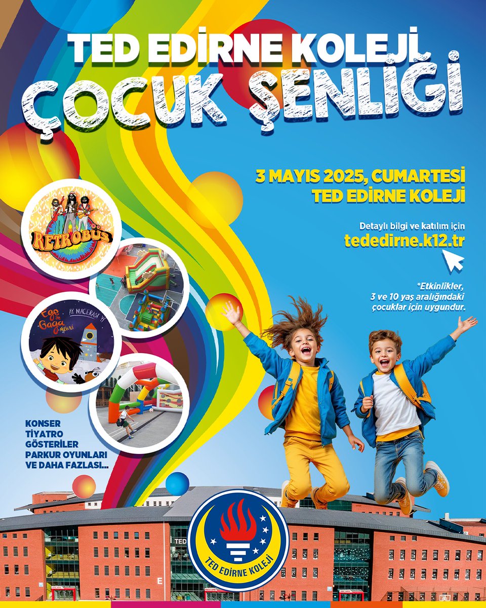 Çocuk olmak, neşe içinde koşmak, oyunla büyümektir.

#TEDEdirneKoleji olarak düzenlediğimiz #ÇocukŞenliği ile çocuklar için unutulmaz bir gün hazırlıyoruz. Eğlenceli etkinlikler, lezzetli atıştırmalıklar ve müzik dolu bir atmosferde buluşuyoruz.

Şenlikte neler var?

Konserler