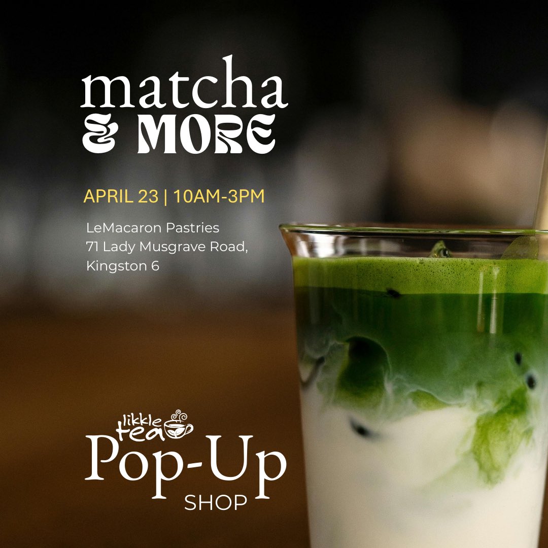 We have an AMAZING matcha menu for our Pop-Up coming up in Kingston, JA

Dairy-Free Matcha Lattes
White Chocolate Matcha Lattes
Matcha Coconut Cloud Lattes
Lavender Matcha Lemonade
Hōujicha Lattes
&amp; more
📆 Wednesday, April 23 | 10am-3pm
📍LeMacaron Pastries - 71 Lady Musgrave RD