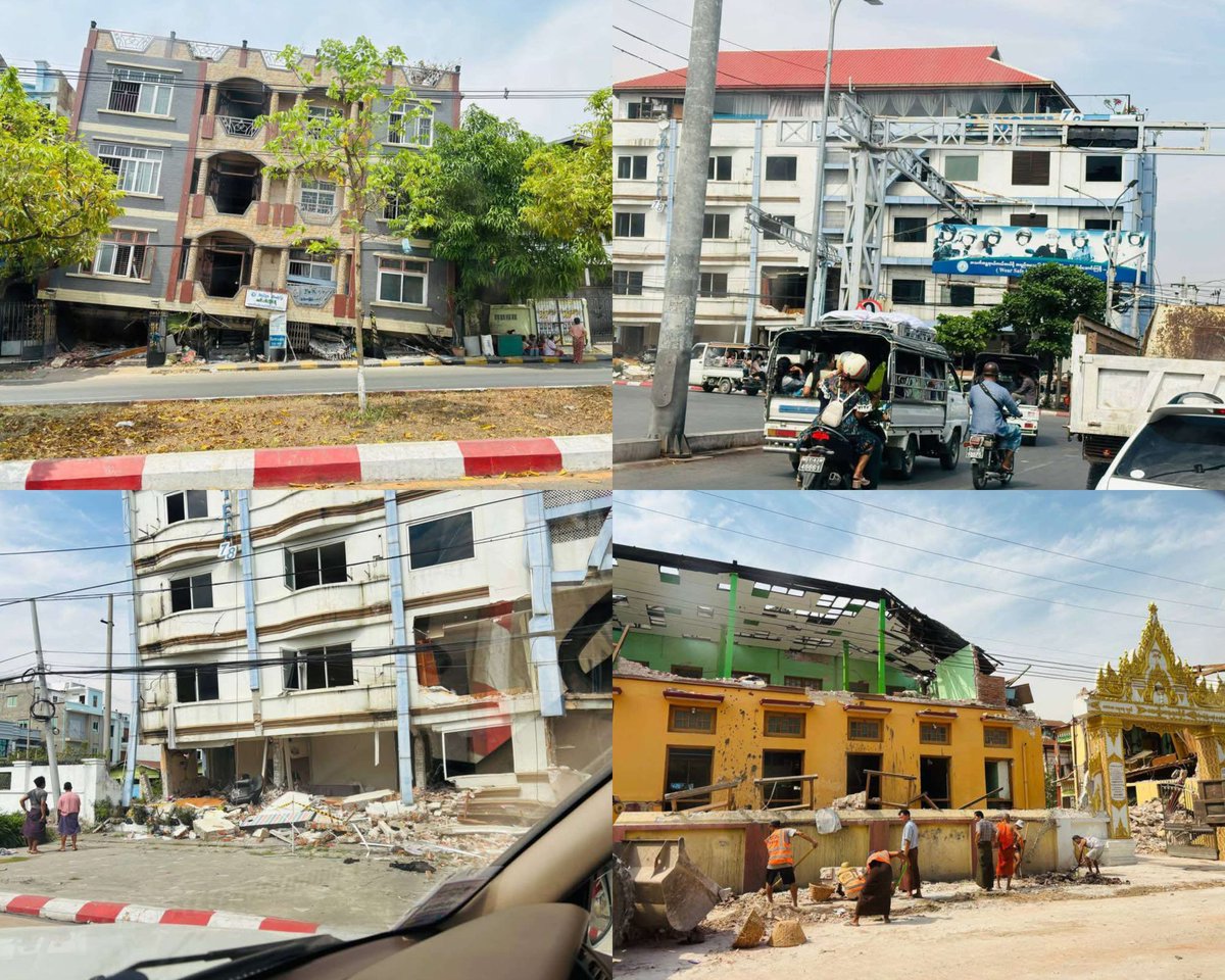 TheChindwin's tweet photo. #Photo News: The devastation and destructions resulting from the 7.7 magnitude earthquake in Mandalay city and its surrounding regions is profound, indicating that a complete recovery in central Myanmar will require several years. 

Countless buildings have sustained such severe structural damage that they are not merely unsuitable for habitation which require complete demolition and reconstruction from the ground up.

Photo/CJ