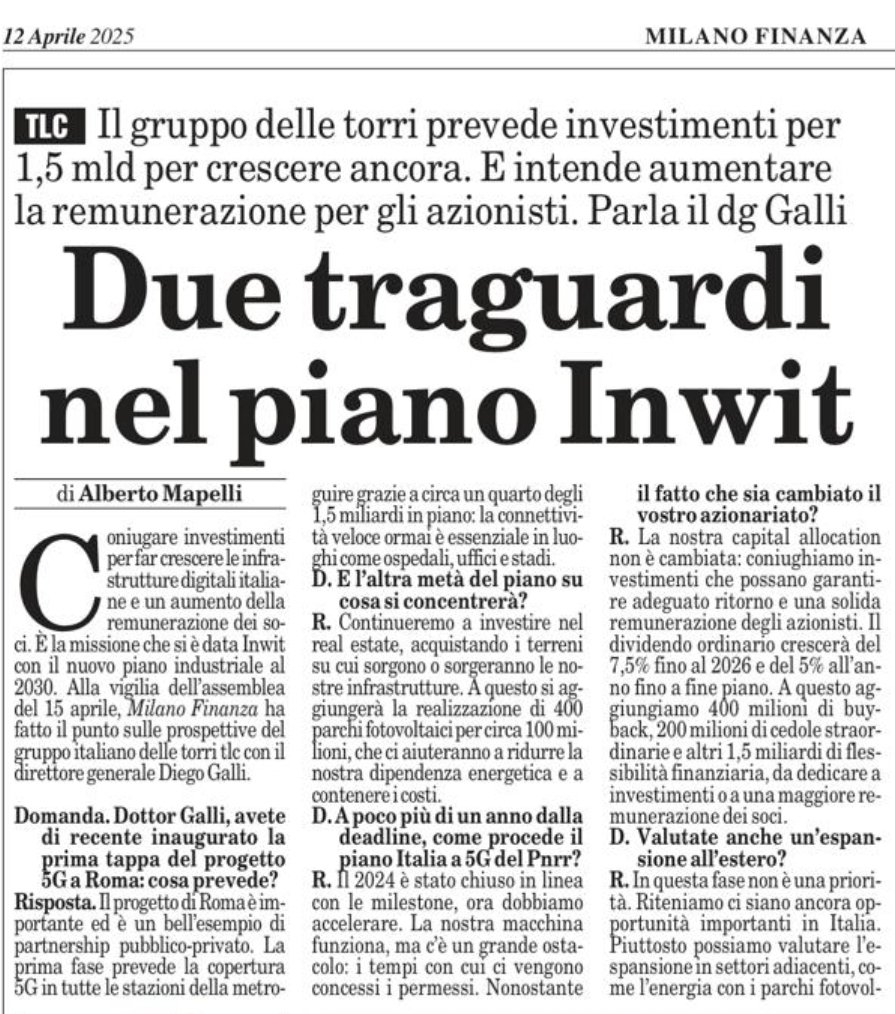 Michelangelo Suigo (@supermik14) on Twitter photo 📰 L'intervista di #DiegoGalli, DG <a href="/INWIT_Official/">INWIT</a>, a <a href="/mape_alberto/">Alberto Mapelli</a> su <a href="/MilanoFinanza/">MilanoFinanza</a> 🗣
📌#investimenti per 1,5 mld per crescere ancora
📌C'è bisogno di investimenti nella rete e il modello neutral host di #Inwit è il modo più efficiente per farlo
👇
milanofinanza.it/news/inwit-nel… 📰 L'intervista di #DiegoGalli, DG <a href="/INWIT_Official/">INWIT</a>, a <a href="/mape_alberto/">Alberto Mapelli</a> su <a href="/MilanoFinanza/">MilanoFinanza</a> 🗣
📌#investimenti per 1,5 mld per crescere ancora
📌C'è bisogno di investimenti nella rete e il modello neutral host di #Inwit è il modo più efficiente per farlo
👇
milanofinanza.it/news/inwit-nel…