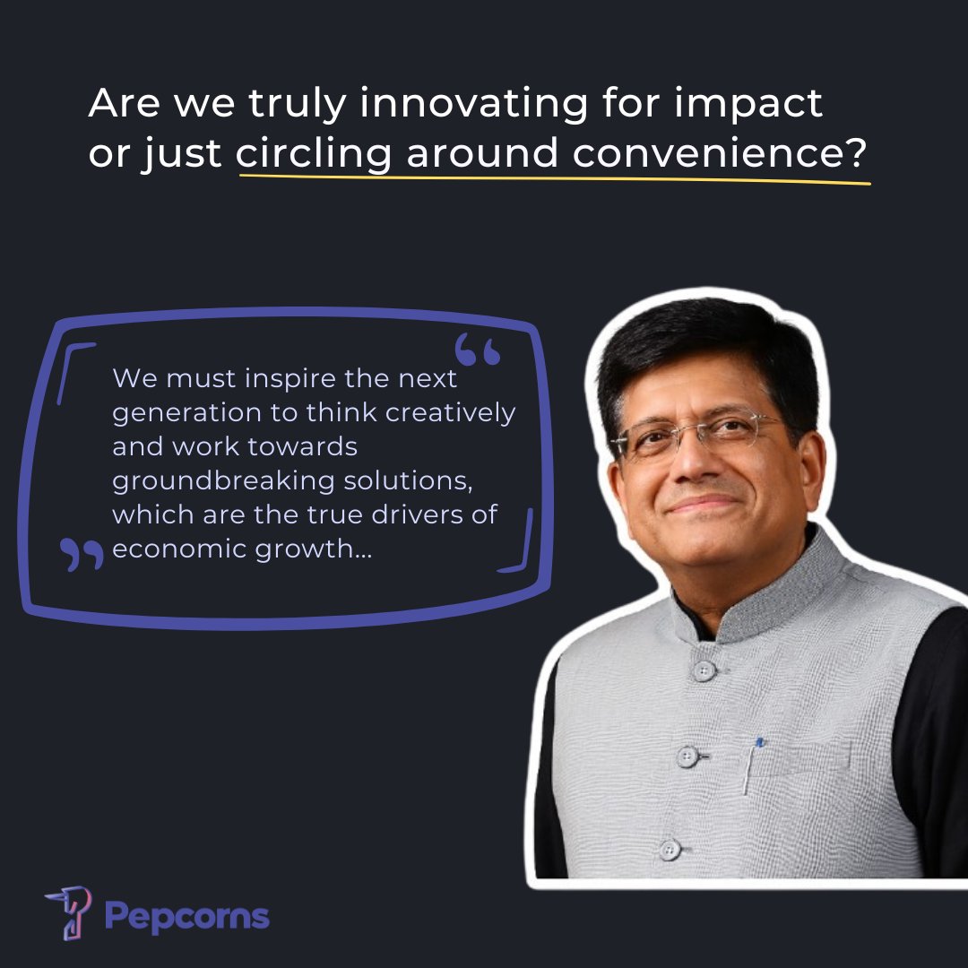 pepcorns's tweet photo. Are we truly innovating for impact—or just chasing convenience?
@PiyushGoyal’s words at #StartupMahakumbh2025 struck a chord. 
Unicorns are great, but it’s time India leads in deep tech, biotech, space, and AI.

Let’s build for real change.💯
#StartupIndia #MoonshotThinking https://t.co/iEJr6mhscR