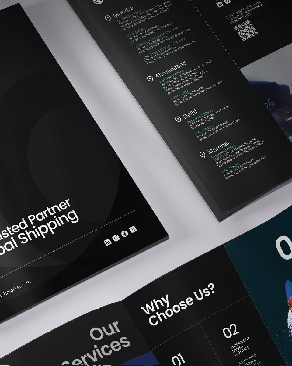 threedotdesigns's tweet photo. We helped Benchmark Shipping set sail with a corporate brochure that speaks across oceans 🌍📘
📦Global logistics never looked this good.
#BrochureDesign #DesignExcellence #glazinginnovation #threedotdesigns #3dd https://t.co/2AdjeZdQaD