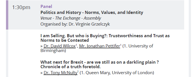 David J. Wilcox (@drdavidjwilcox) on Twitter photo Monday is going to be a "relatively busy" #PSA2025 day! I will be presenting some co-authored work with <a href="/jonpettifer1/">Jonny Pettifer</a> on Trust/Trustworthiness as Norms to be Contested.
Come along if you are free. <a href="/trust_ir/">Trust Research In International Relations</a> Monday is going to be a "relatively busy" #PSA2025 day! I will be presenting some co-authored work with <a href="/jonpettifer1/">Jonny Pettifer</a> on Trust/Trustworthiness as Norms to be Contested.
Come along if you are free. <a href="/trust_ir/">Trust Research In International Relations</a>