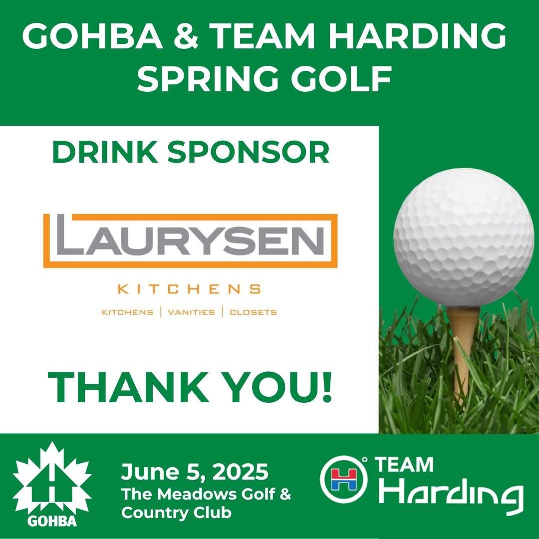 A huge thank you to <a href="/ottawakitchens/">Laurysen Kitchens</a> for your unwavering support and generosity toward the GOHBA – Team Harding Spring Golf Tournament! ⛳👏 Your commitment truly makes a difference, and we are so grateful for your partnership in helping make this event a success. Looking forward