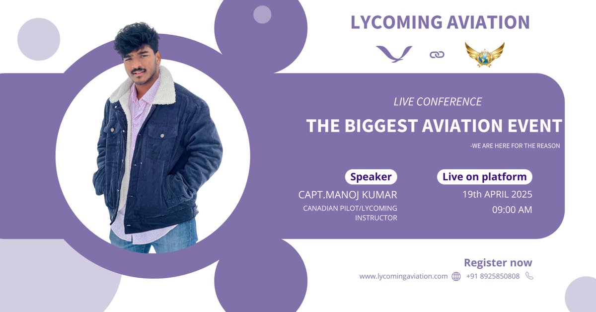 LycomingATR's tweet photo. "Catch Capt. Manoj Kumar, Canadian Pilot and Lycoming Instructor, live at the biggest aviation event of 2025! Tune in on April 19th at 9:00 AM and get inspired by real global aviation insights!"

#LycomingAviation #AviationEvent2025 #CaptManojKumar #CanadianPilot https://t.co/C3TDOZkzIu