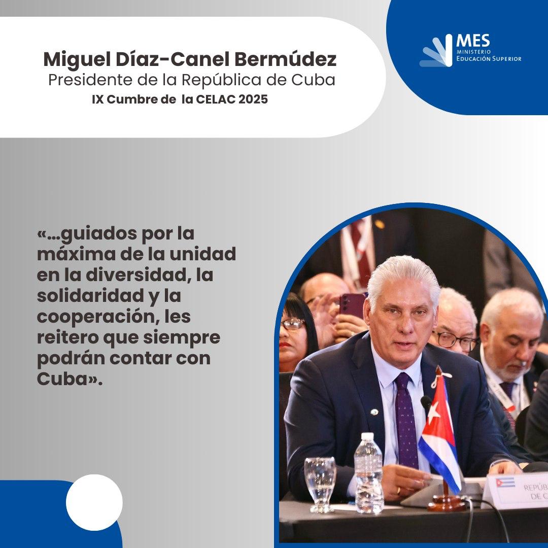 .<a href="/DiazCanelB/">Miguel Díaz-Canel Bermúdez</a> "Resulta crucial unir esfuerzos y trabajar juntos por el bienestar, la paz y la seguridad de nuestros pueblos."

#CELAC2025 #Cuba 🇨🇺
#UnidosPorLaPatriaGrande