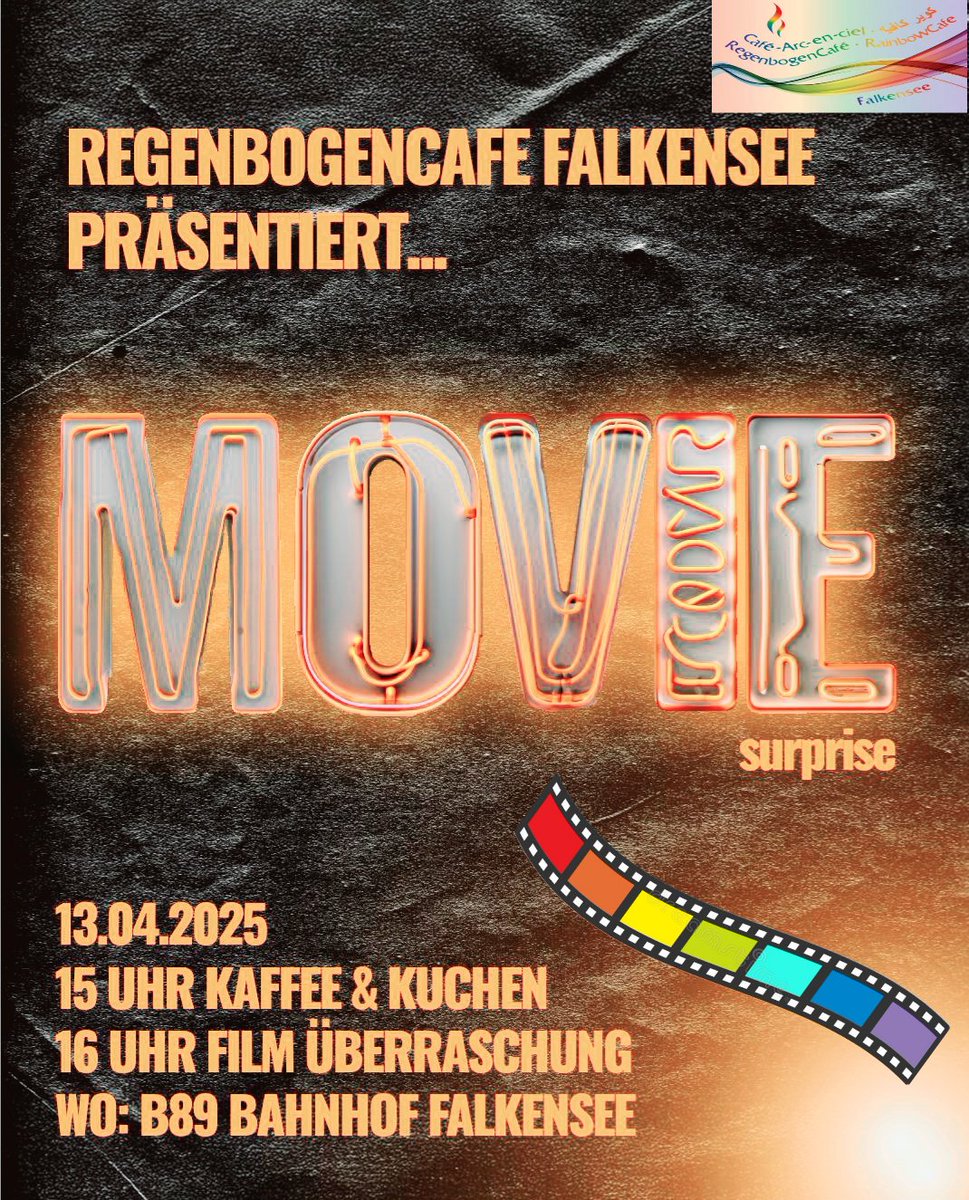 Sonntag treffen wir uns wieder um 15 Uhr zu Kaffee, Tee und Kuchen.☕️🍰
Im Anschluss zeigen wir einen Film, den ihr vor Ort bestimmt. Auch wir lassen uns da überraschen.📽
Alle sind herzlich eingeladen, wir freuen uns auf euch.
❤️🧡💛💚💙💜
#Falkensee #queer #LGBTQIA