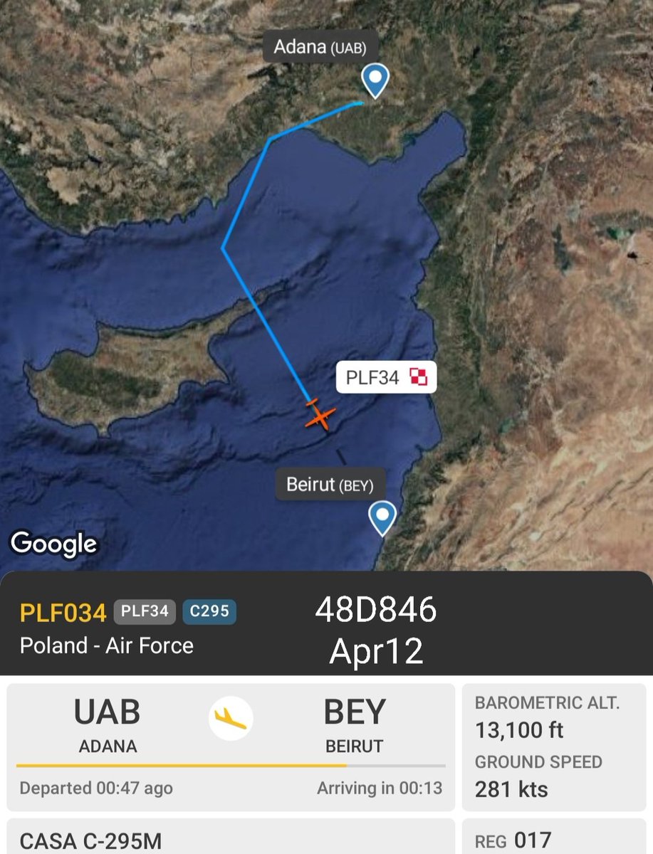 LebanonJets's tweet photo. Same #Poland AirForce C295M #017 that was here on Apr10 spent 2 nights in Adana Incrilik AirBase now back in Beirut as #PLF34 #PLF034 hex #48D846 over 200 Polish troops in Lebanon for #UNIFIL https://t.co/O8MzjKX2vx