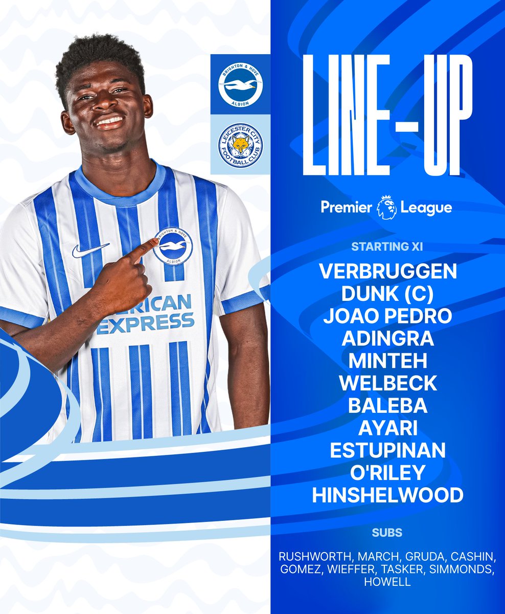 Omar_m0hamedd's tweet image. 🚨 — تشكيلة الفريقين | Leicester City 🆚 Brighton

Vardy, Dunk, Joao Pedro, Adingra,  Minteh, Welbeck, Estupinan, Hinshelwood ✅

March ❌

#FPL | #FPLCommunity | #LEIBHA
