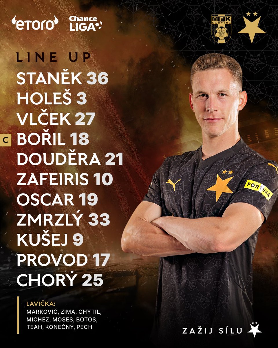 slaviaofficial's tweet photo. 👥 V Karviné začne tato slávistická 𝐗𝐈 #karsla
🧤 Staněk zpátky v brance
🛡️ Holeš na stoperu
🤹♂️ Kušej v útoku
🏥 Ze zdravotních důvodů chybí Schranz, Ogbu, Diouf, Vorlický a Chaloupek
📰 https://t.co/r8GCEj21m9 https://t.co/sZQqzwCmyK