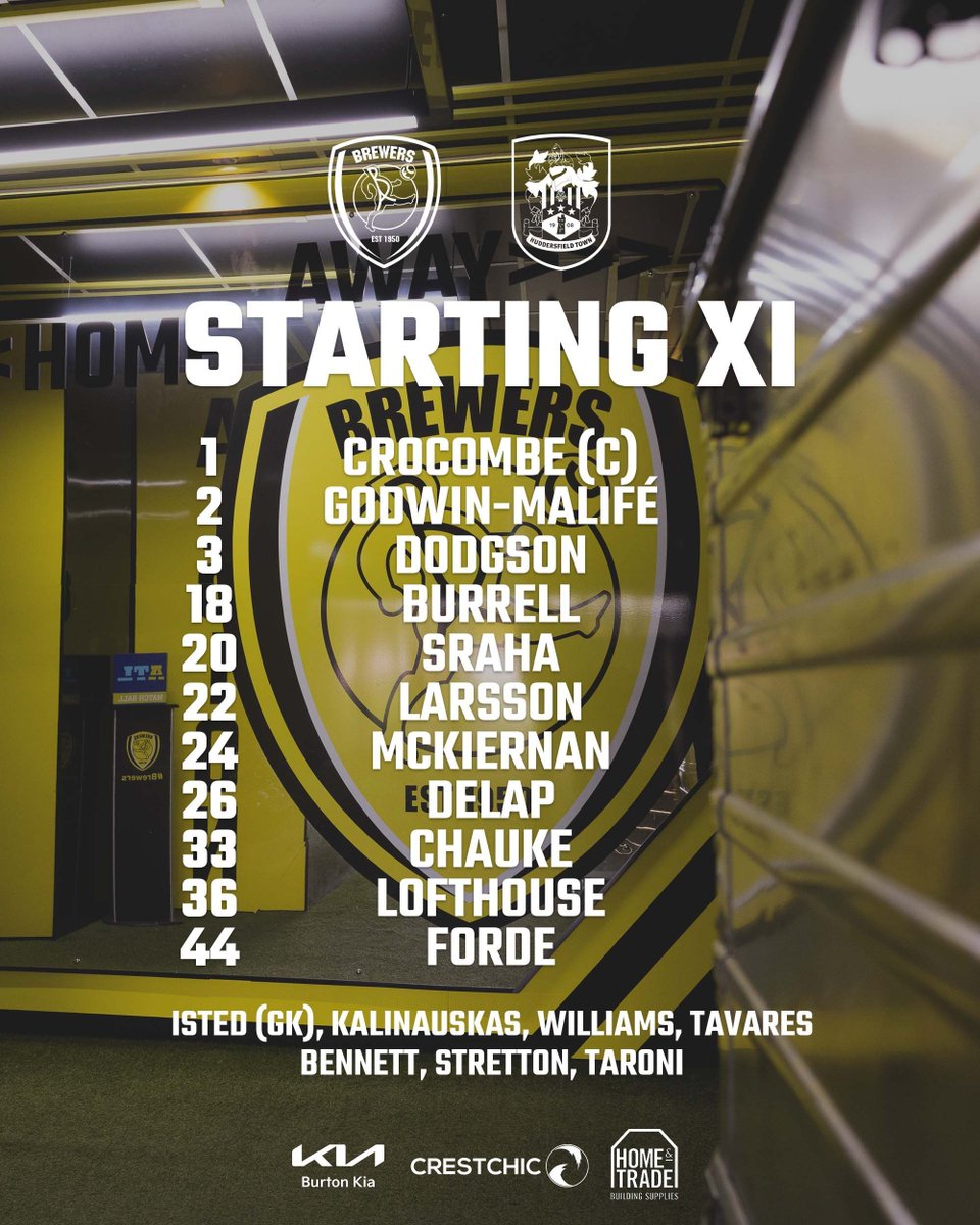 burtonalbionfc's tweet image. TEAM NEWS 🚨🚨 

This afternoon's boys in black and yellow 🤝

#BAFC