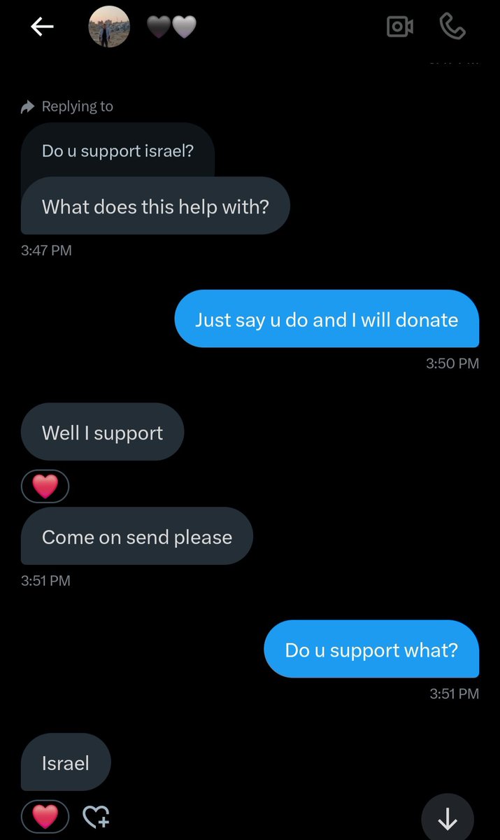 B2RKN2's tweet photo. I told Adam, a desperate Gazan, that the only way I will donate to him is if he supports Israel, which he does! https://t.co/4cZQwuLoMq